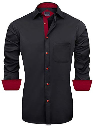 J.VER Mens Black Formal Dress Shirts Long Sleeve Business Shirts Slim Fit Work Wedding Regular Fit Silk Stretch Non Iron XXL