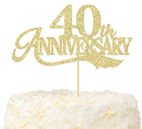 LOVENJOY Tortenaufsatz zum 40. Hochzeitstag Gold Glitter Happy 40th Anniversary Tortendeko für 40 Jahrestag Party Cake Dekoration