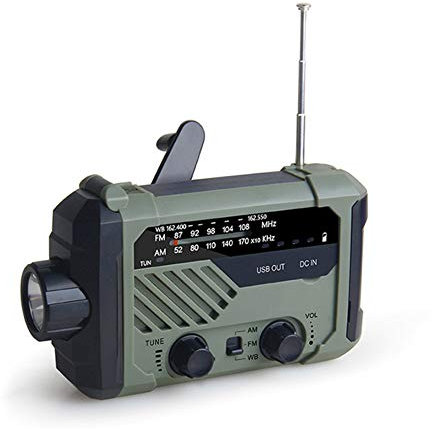WSHA Emergency Weather Radio Multifunctional Hand Crank Backup Battery Bank with LED Flashlights, SOS Alarm, Cell Phone Charger, AM/FM/WB Radio Frequencies, Ideal for Emergencies