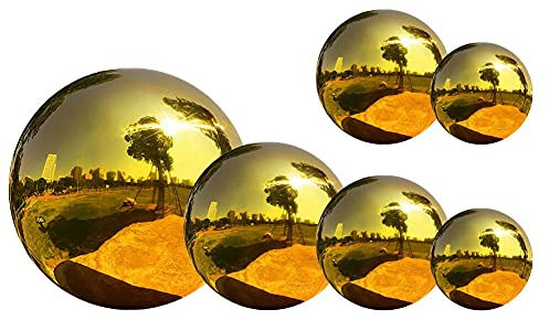 YIWOYI 6 x Edelstahl-Kugeln, bunte Hochglanzkugel für Zuhause, Garten, Dekoration, goldfarben