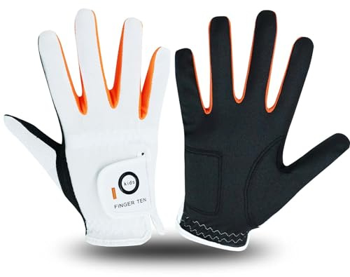 FINGER TEN Kids Golf Gloves Pair for Left and Right Hand(White/Black, L)