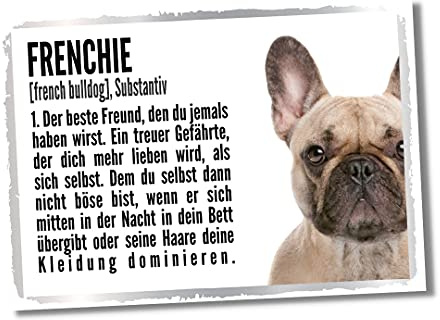 Französische Bulldogge Duden Hund Dog Schild Spruch Türschild Hundeschild Warnschild Fun Geschenkidee lustiger Spruch Hundemotiv Aluminium Wetterfestes Hundeschild
