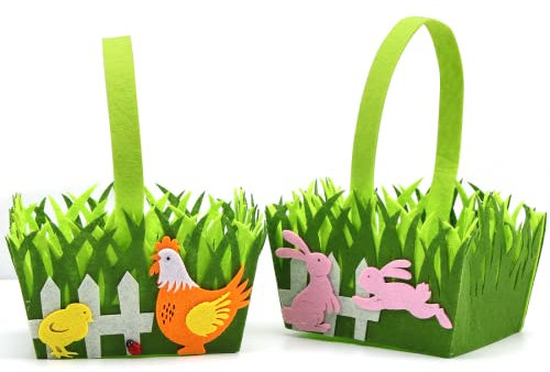 Sprinlot Osterkörbchen mit Osterhase und Küken, 2 Stück Osternest Filz, Osternest Korb Kinder Filz, Osterkorb mit Hase und Küken zum Befüllen, Osterkörbe mit Henkel Kinder für Ostereiersuche