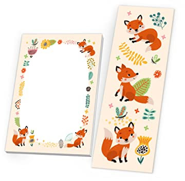 12 Lesezeichen + 12 Mini-Notizblöcke (A7-Format) Fuchs Mitgebsel für Kindergeburtstag Gastgeschenke für Mädchen Jungen