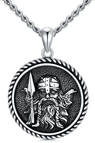 Shusukue Wikinger Anhänger Kette 925 Sterling Silber Odin Anhänger Kette mit Raben Nordische Schwarz Kette Wikinger Amulett Schmuck für Herren Männer Vater