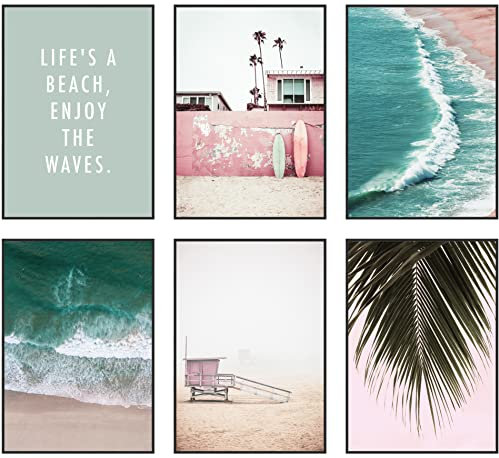 Hambient Poster Set, Wohnzimmer Deko Schlafzimmer, Zimmer - Wanddeko, Wandbilder - 6 Aesthetic Bilder 30x40 cm OHNE Bilderrahmen (Surfen Strand Meer)