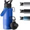 Exllena Trinkflasche 1L mit Zwei Deckeln, Edelstahl Wasserflasche Doppelt Isoliert mit Silikonhülle und Paracord Griff Praktisch - Blau