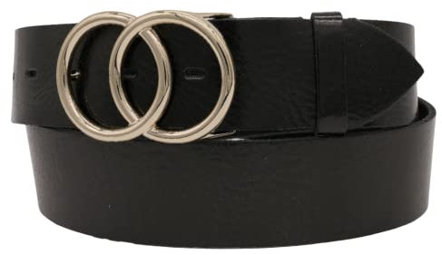 AnnaMatoni Damen Gürtel in weichem Rindsleder mit Doppel O-Ring Schnalle in Gold Nickelfrei 4cm Breit Damen Ledergürtel Echt Leder (Schwarz 790, TW115-130cm Gesamtlänge)