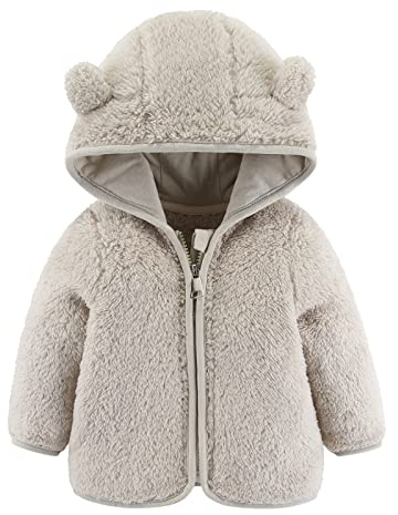 Veste à capuche en polaire pour bébés garçons et filles avec oreilles, vêtement chaud en ourson cartoon avec fermeture éclair, manteau pour nourrissons de 0 à 24 mois