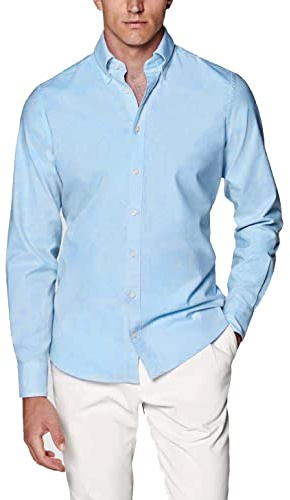 HISDERN Chemises Homme Chemise Manches Longues pour Hommes Chemises Regular Fit Chemises Habillée Chemise Twill Bleu M
