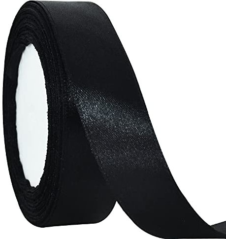 TONIFUL Schwarzes Satinband, 2,5 cm x 22,7 m, solide Seidenbänder für Geschenkverpackungen, Handwerk, Blumensträuße, Verpackung, Geburtstag, Geschenkverpackung, Valentinstag, Weihnachten,