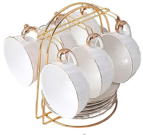 HOAZIACEHN Soporte para tazas de hierro dorado, colgador de 4 tazas, almacenamiento de encimera, resistente a la corrosión, montaje en pared, diseño elegante, perfecto para el hogar, cocina y