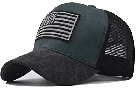 Sporty Trucker Mesh Baseballcap U.S.A. Flag Fahne USA Vintage Style Used Washed Look Retro Amerika (Army Green/schwarz)