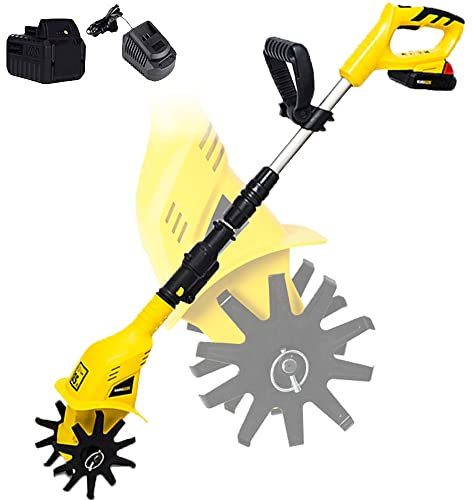 GEJLELDS Motozappa a Batteria, motozappa Portatile da 20 V con Batteria al Litio da 4000 mAh e Caricatore, Impugnatura Regolabile, coltivatore Portatile per Giardini, orti, Serre, frutteti