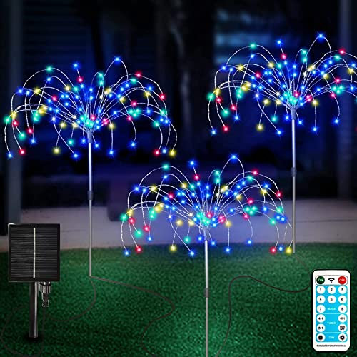 FANSIR Solar Garden Lights Outdoor 2 Set 6 Pcs Fireworks with Remote Control 8 Modes 120 LEDs Waterproof Lawn Backyard Flower Boxes Pathway Decor Multicolor (FS-DT276)