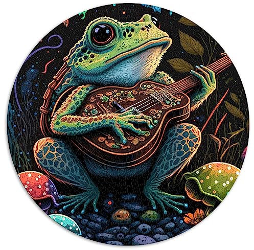 1000-teiliges Puzzle „Frosch spielt Banjo“-Puzzle für Kinder, rundes Puzzle für Kinder, geeignet für Erwachsene und Kinder ab 12 Jahren, Papppuzzles, Heimdekoration, Puzzlegröße: 67,5 x 67,5