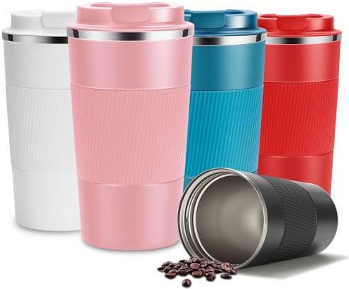 YINJAM Travel Mug Reusable Insulated Coffee Cups Vacuum Insulation Stainless Steel Thermal Bottle for Hot Cold Drinks (Pink, 510ml)