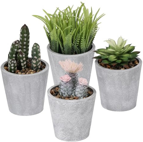 Vasemouh Plantas Artificiales Decorativas, 4pcs Pequeñas Plantas Artificiales Bonitas para la Decoración Hogar y del Escritorio(Pálido).