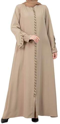 istanbul styles Damen-Abaya, langärmelig, offener Steinbruch, bodenlang, Reißverschluss, bodenlang, türkisch-islamische Mode