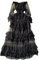 Inzegao Women Ruffle Mesh Maxi Dress Stretchy Waist Off Shoulder Sheer Long Sleeve Tulle Wedding Party Dresses, Black, One size