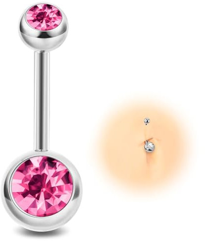 ESHIONER G23 Titan Bauchnabelpiercing Silber Bauchpiercing 14G 10MM Stablänge Belly Piercing Kurzer Stab Langer Stab Rot Rosa Kugeln Bauchnabel Piercing Schmuck damen