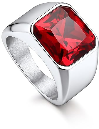 Bandmax Anillo con Piedra Verde/Rubí/Negro/Zafiro 12mm Ancho, Anillo Precioso para Hombre Mujer Tamaño 54mm a 72mm, Joyero Incluido