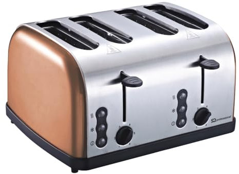 SQ Professional Gems Legacy Toaster 4 Slice with High-Lift and Wide Slots -High Lift Function - Reheat, Defrost, Cancel, Removable Crumb Tray -900W -Stainless Steel (4 Slots Toaster - Axinite)