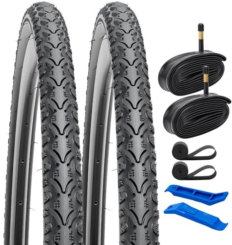 YunSCM 2Pcs Faltbar 28Zoll Reifen 700x38C 28x1.50 ETRTO 40-622 und 700C Schlauch AV48mm Schrader Ventil, kompatibel Rennräder, Citybikes, 700c Fahrräder 700x38C 700x40C Fahrradreifen und Schlauche