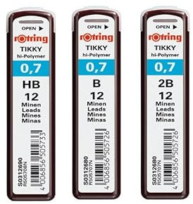 Rotring Tikky Hi-Polymer Minen 0,7 mm, B, HB, 2B, 12 Stück (12 Stück)