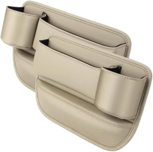 Car Seat Storage Box, Leather Car Seat Storage Box with Water Cup Holder, Car Seat Gap Filler, for Phone Glasses Keys Cards (2 Pieces)(D,Left + Right)