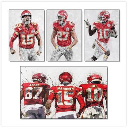 PURERIN Patrick Mahomes Travis Kelce Tyreek Hill Poster, Leinwanddrucke, Schlafzimmer, Wohnzimmer, Wanddekoration, ungerahmt (20,3 x 30,5 cm)