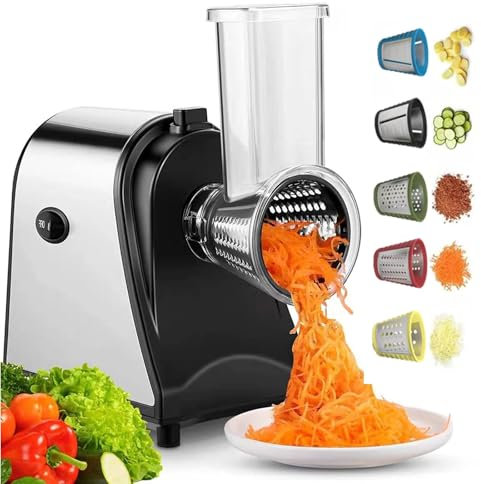 Grattugia Elettrica per Formaggio,con 5 Lame,Controllo Facile con Un Solo Tocco,con Quattro Piedini Antiscivolo,Affettatrice Elettrica per Formaggio da 250 W,per Cucina Domestica