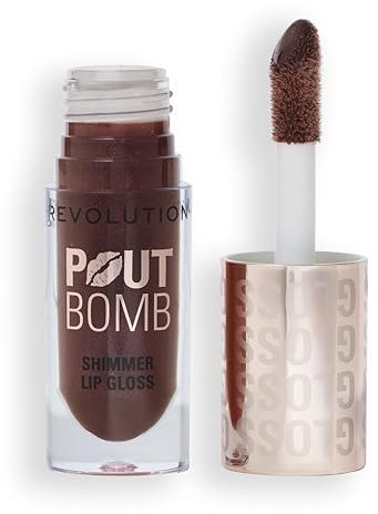 Revolution, Pout Bomb Shimmer Gloss, Hochglanz-Lipgloss mit Hyaluronsäure & Vanilleduft, Chocolate Sparkle