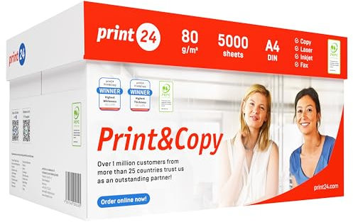 print24 Druckerpapier Kopierpapier 5000 Blatt 10 x 500 A4 80g Premium Hochweiß CIE 160 Testsieger PEFC Umweltzertifikat