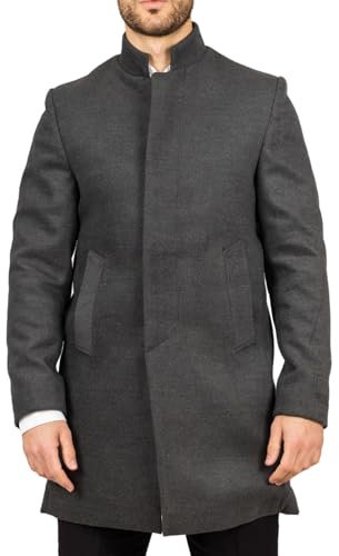 Men's Overcoat Stand Collar Wool Blend Classic Trench Coat Winter Jacket - Grey XL