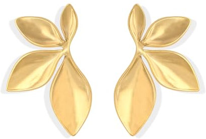 Aliyoham Chunky Gold Leaf Earrings Symmetrical Geometric Stud Earrings for Women Hypoallergenic Earrings Statement Earrings Fashion Jewellery for Women