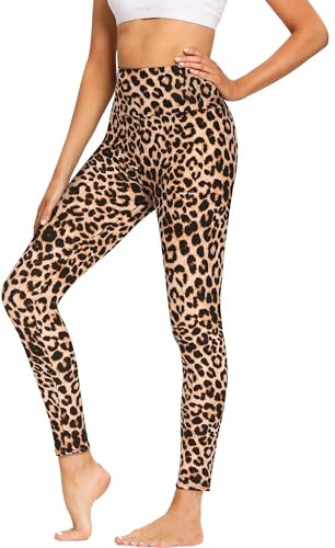 FOTOCITI Leggings Damen High Waist Elastische Sportleggins Fitnesshose Blickdicht Schwarze Laufhose Sporthose für Gym Yoga (Leopard,L-XL)