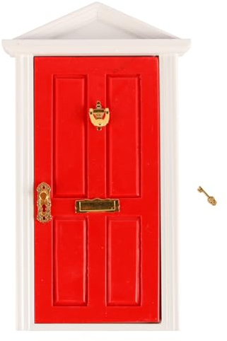 FONGKNOX Wooden Doll Door 1/12 Scale Dolls House Miniature Door Dollhouse Furniture Accessories Wood Door Decor Red