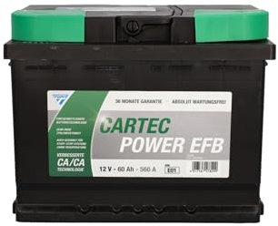 CARTEC Autobatterie POWER EFB 60 AH / 560 A KSN E01, Starterbatterie mit langer Lebensdauer und verbesserter Ladeeffizienz, für moderne und ältere Fahrzeuge, geeignet für Start-Stopp-Systeme, schwarz