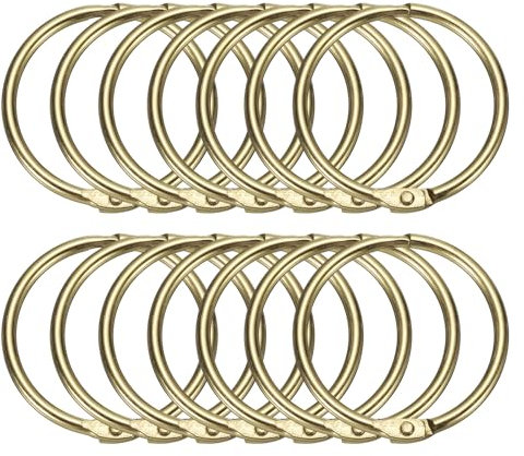 sourcing map 14pcs Shower Curtain Rings, 1.3 Inch ID Metal Round Snap Shower Curtain Hooks Glide Smoothly Hooks for Bathroom, Gold