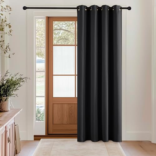 KGORGE Schwarze Thermovorhang Haustür - 1 Stück H 180 x B 140 cm Verdunklungsvorhänge mit Ösen Vorhänge Lichtundurchlässig Ösenschal Thermo Vorhang Tür Wohnzimmer Gardinen Blickdicht
