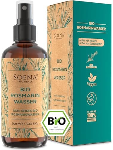 100% BIO ROSMARINWASSER 200ml | [BIO-ZERTIFIZIERT] 100% NATURREIN Aus Echtem Rosmarin Gesichtswasser - Beruhigt & Verfeinert Poren | Für Gesicht Körper & Haare | 100% REIN