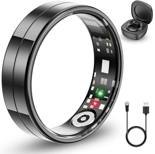 2025 Neuer ultradünner Smart-Ring, überwacht 24/7 Herzfrequenz, SpO2, Schlaf, Körpertemperatur usw. Ringe für Männer und Frauen, Keine Abonnementkosten, Android iOS (Schwarz Größe 12)
