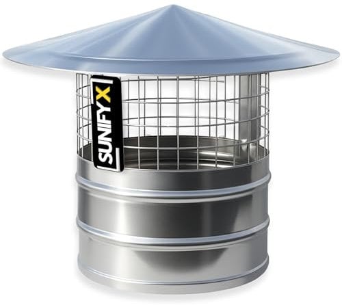 SUNIFY Edelstahl Schornsteinhaube mit Vogelschutzgitter Kaminhaube Regenabdeckung Schornsteinaufsatz Wetterfest Rostfrei für Kamin Schornstein Vogelschutz Regenhaube (170mm)