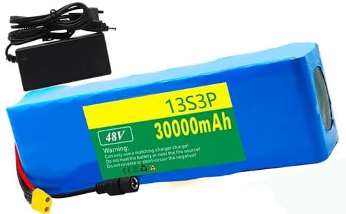 E-Bike-Akku 13S3P Lithium-Pack 48V 30Ah E-Bike Elektrofahrrad wiederaufladbare Akkus wasserdichtes PVC für 200 W 500 W 800 W 1000 W Rollermotor mit Ladegerät XT60,EU