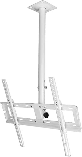 Ceiling TV Mount Bracket with TV Mount Shelf Adjustable Height Pole Supports 77 Lbs Fits 32 55 LED Screen Display White TV Stand