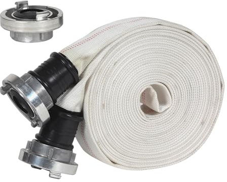 Original Einhell Pressure Hose 10 m with Storz Coupling (Fabric Hose/Construction Hose/Flat Hose, incl. 3 Quick couplings 1 1/2 IG in Storz, Ø 38 mm, max. 10 bar)
