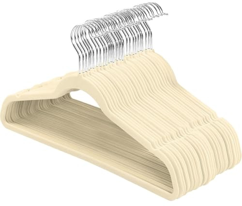 KROWN - Perchas de Terciopelo Antideslizantes con Gancho Giratorio 360° | Diseño Delgado, Elegante y Funcional (Beige, 30 Unidades)