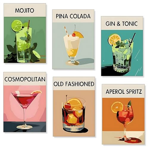 6pcs Malen Nach Zahlen Erwachsene Cocktail - Malen Nach Zahlen Mini,20x30CM | Paint by Numbers mit Pinseln & Acrylfarben, Malen Nach Zahlen Leinwand für Home Wall Decor Geschenk, Ohne Rahmen