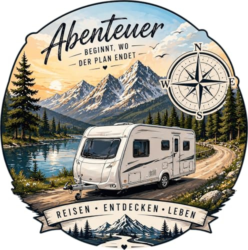 Wohnmobil Aufkleber, Vinyl, Wasserdicht, Camper Autoaufkleber mit Kompass & Spruch, 12x12 cm, 25x25 cm, 40x40 cm (12cm, Wohnwagen)